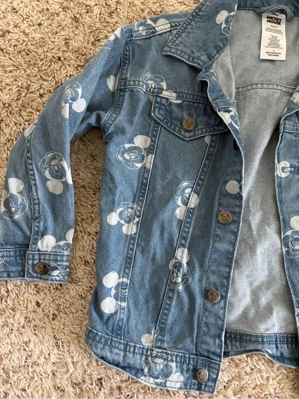 Disney Mickey Mouse blue denim trucker jacket with white Mickey Mouse Size 6